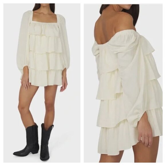 WeWoreWhat Tiered Chiffon Trapeze/Babydoll Mini Dress XS Cream - Picture 1 of 16